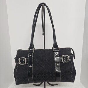 Vintage Nine West Black Satchel Y2K Jacquard Retro 90s Bag